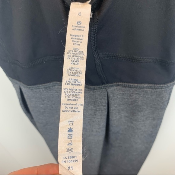 Lululemon sz 6 Grey Black Tank Top Drawstring Waist Built in Bra Keyhole Back - Picture 4 of 7